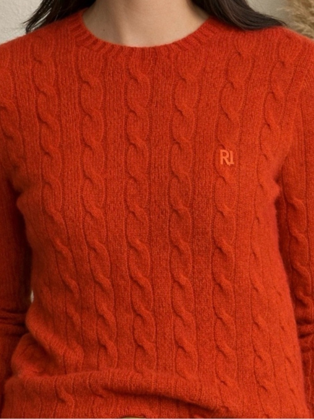 Lauren Ralph Lauren 100% Cashmere Cable Knit Sweater Rust Orange Small